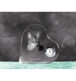 Abessinier - Kristalluhr mit Katzenbild, Herzregal-Uhr, personalisierte Standuhr von Art-Dog.