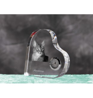 Abyssinian - crystal clock with a picture of a cat, heart-shaped shelf clock, personalized standing clock by Art-Dog brand