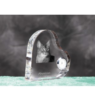 Abyssinian - crystal clock with a picture of a cat, heart-shaped shelf clock, personalized standing clock by Art-Dog brand