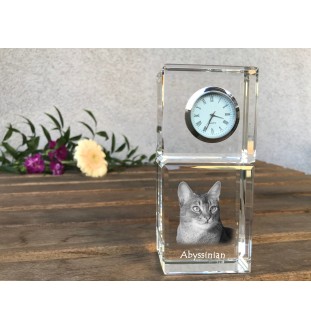 Abyssinian - crystal clock with a photo, photo of a cat in crystal, personalized desk clock by Art-Dog brand