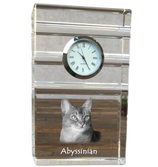 Abessinier - Glasuhr mit Foto, Katzenfoto im Kristall, personalisierte Standuhr für das Büro der Marke Art-Dog