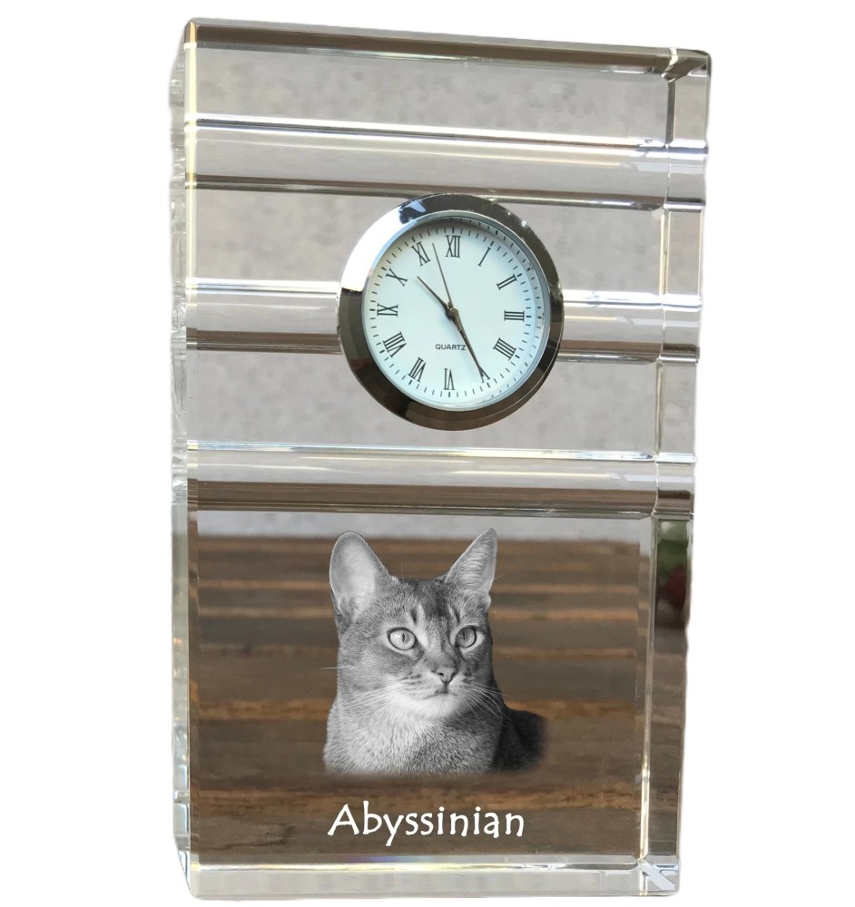 Abessinier - Glasuhr mit Foto, Katzenfoto im Kristall, personalisierte Standuhr für das Büro der Marke Art-Dog