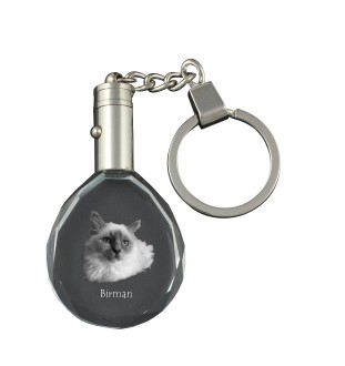 Birma - Fob with cat photo, crystal key ring in gift box, unique gift by Art-Dog brand