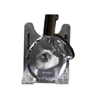 Birma - Fob with cat photo, crystal key ring in gift box, unique gift by Art-Dog brand
