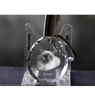 Birma - Fob with cat photo, crystal key ring in gift box, unique gift by Art-Dog brand