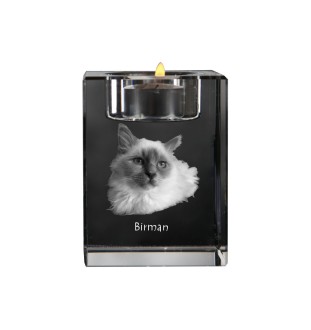 Birman - Candle holder with cat photo, crystal tealight holder, personalised gift by Art-Dog brand