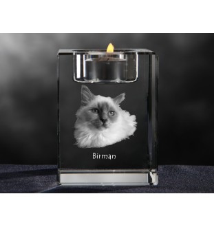 Birman - Bougeoir avec photo de chat, porte bougie en cristal, cadeau personnalisé par la marque Art-Dog