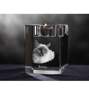 Birman - Bougeoir avec photo de chat, porte bougie en cristal, cadeau personnalisé par la marque Art-Dog