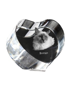 Birman - crystal clock with a picture of a cat, heart-shaped shelf clock, personalized standing clock by Art-Dog brand
