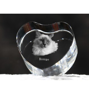 Birman - crystal clock with a picture of a cat, heart-shaped shelf clock, personalized standing clock by Art-Dog brand