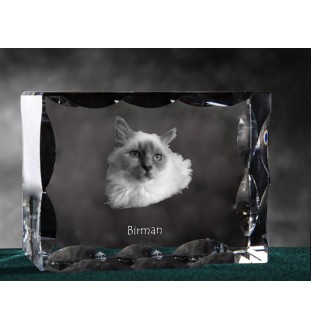 Birma - Kristall mit Katzenbild, Glasstatuette mit Bild, einzigartiger Bilderrahmen der Marke Art-Dog