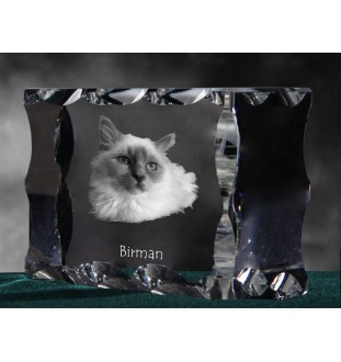 Birman - crystal with a cat picture, glass statuette with a picture, unique frame with a picture from Art-Dog brand