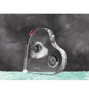 Birma - Kristalluhr mit Katzenbild, Herzregal-Uhr, personalisierte Standuhr von Art-Dog.