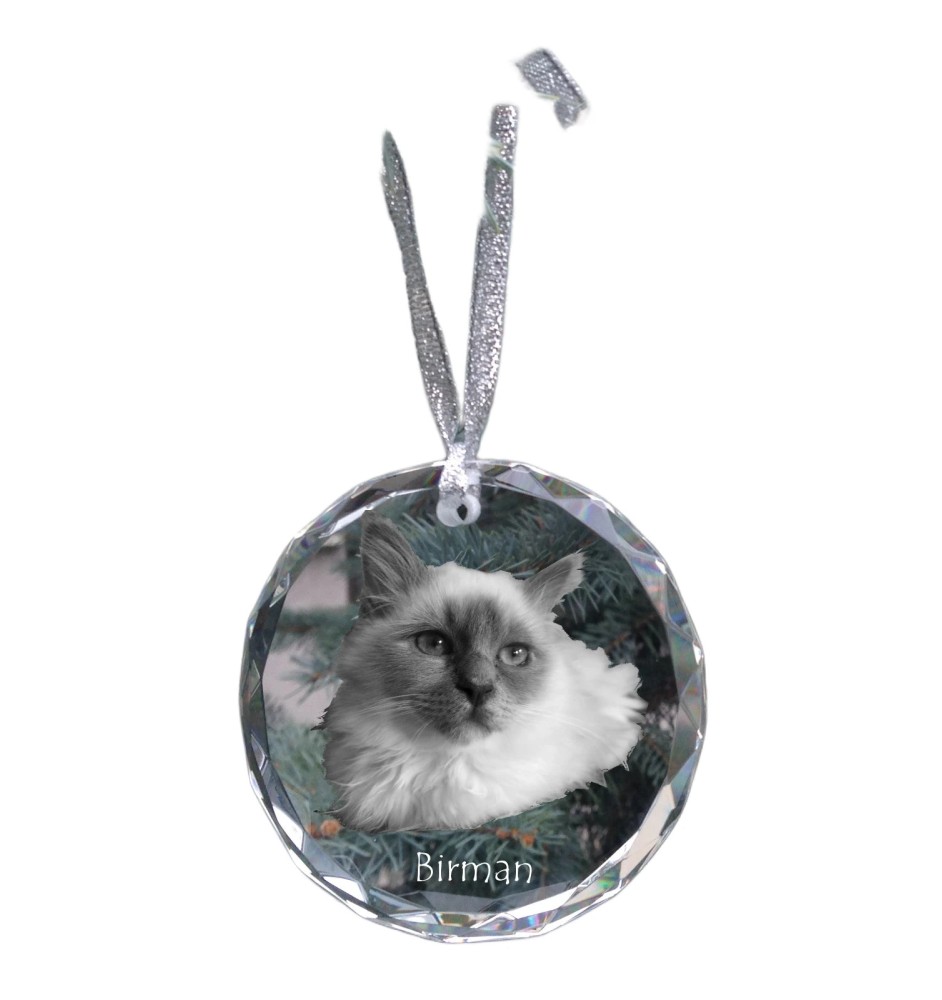 Birman - boule de Noël en cristal avec une photo, photo d'un chat dans le cristal, décoration personnalisée pour sapin de Noël de la marque Art-Dog