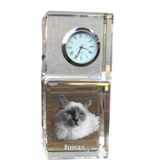 Birma - Kristalluhr mit Bild, Katzenbild im Kristall, personalisierte Schreibtischuhr von Art-Dog.