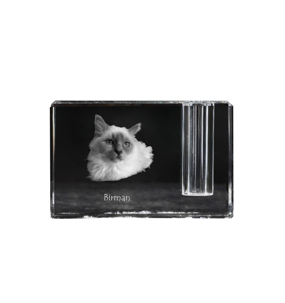 Birman - Porte-stylos, organiseur en cristal avec photo de chat, décoration de bureau unique par la marque Art-Dog