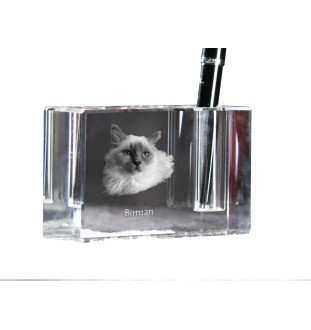 Birman - Pen stand, crystal organiser with cat photo, unique desk decoration by Art-Dog brand
