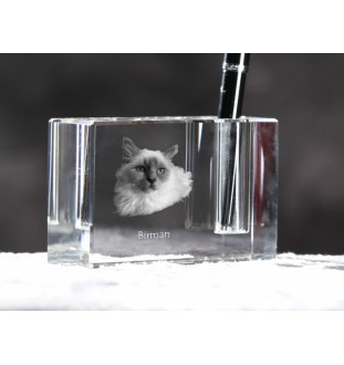 Birman - Pen stand, crystal organiser with cat photo, unique desk decoration by Art-Dog brand