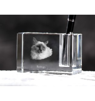 Birman - Pen stand, crystal organiser with cat photo, unique desk decoration by Art-Dog brand