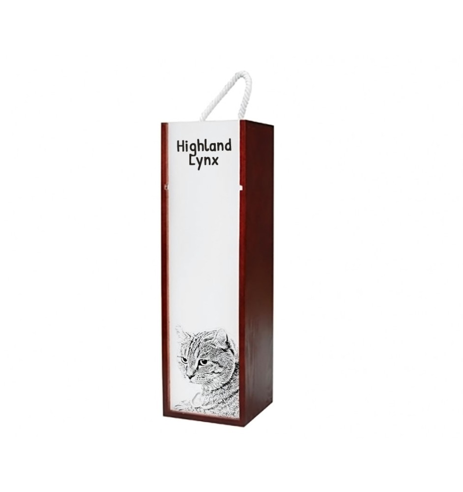 Lynx des Highlands - boîte à vin avec un chat, boîte à alcool avec une illustration, boîte personnalisée pour cadeau de la marque Art-Dog