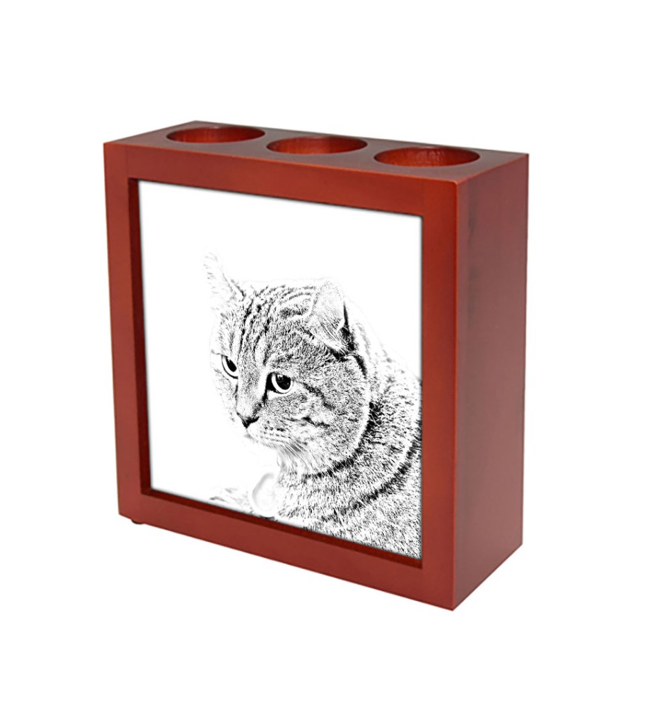 Highland Lynx - pen holder with a cat, desk organizer with a print, personalized desk decoration by Art-Dog brand