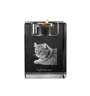 Lynx des Highlands - Bougeoir avec photo de chat, porte bougie en cristal, cadeau personnalisé par la marque Art-Dog