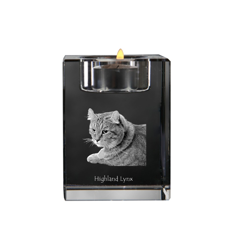 Lynx des Highlands - Bougeoir avec photo de chat, porte bougie en cristal, cadeau personnalisé par la marque Art-Dog