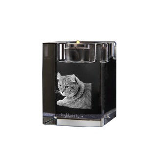 Lynx des Highlands - Bougeoir avec photo de chat, porte bougie en cristal, cadeau personnalisé par la marque Art-Dog