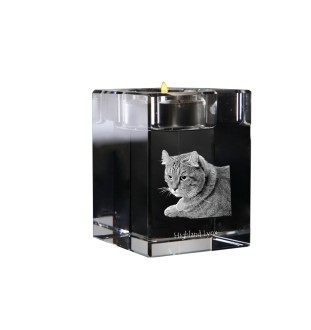 Highland Lynx - Candle holder with cat photo, crystal tealight holder, personalised gift by Art-Dog brand