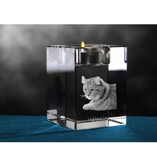 Lynx des Highlands - Bougeoir avec photo de chat, porte bougie en cristal, cadeau personnalisé par la marque Art-Dog