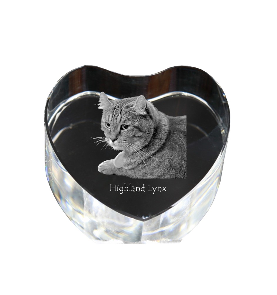 Highland Lynx - crystal clock with a picture of a cat, heart-shaped shelf clock, personalized standing clock by Art-Dog brand