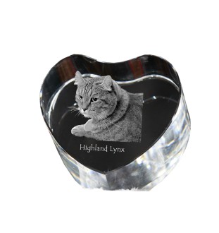 Highland Lynx - crystal clock with a picture of a cat, heart-shaped shelf clock, personalized standing clock by Art-Dog brand