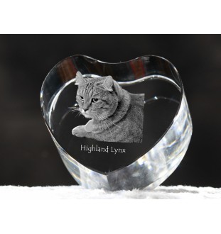 Highland Lynx - crystal clock with a picture of a cat, heart-shaped shelf clock, personalized standing clock by Art-Dog brand