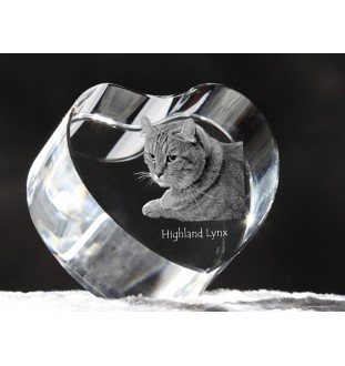Highland Lynx - crystal clock with a picture of a cat, heart-shaped shelf clock, personalized standing clock by Art-Dog brand