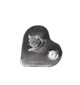Lynx des Highlands - une horloge en cristal avec une photo de chat, une horloge en forme de cœur pour étagère, une horloge debout personnalisée de la marque Art-Dog
