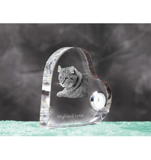 Highland Lynx - crystal clock with a picture of a cat, heart-shaped shelf clock, personalized standing clock by Art-Dog brand