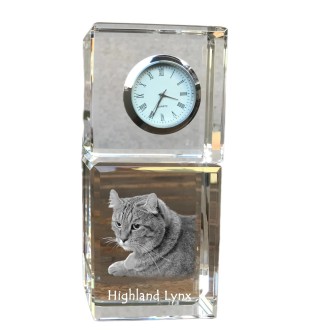 Hochlandluchs - Kristalluhr mit Bild, Katzenbild im Kristall, personalisierte Schreibtischuhr von Art-Dog.