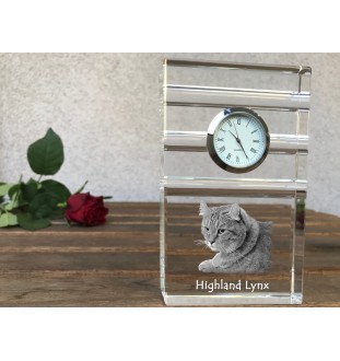 Highland Lynx - glass clock with a photo, photo of a cat in crystal, personalized standing office clock by Art-Dog brand