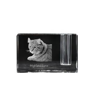 Lynx des Highlands - Porte-stylos, organiseur en cristal avec photo de chat, décoration de bureau unique par la marque Art-Dog