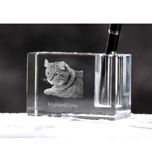 Hochlandluchs - Stifthalter, Kristallorganizer mit Katzenfoto, einzigartige Schreibtischdekoration der Marke Art-Dog