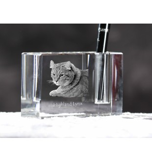 Highland Lynx - Pen stand, crystal organiser with cat photo, unique desk decoration by Art-Dog brand