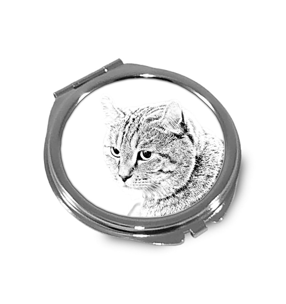 Hochlandluchs - Taschenspiegel mit Katze, personalisierter Taschenspiegel, kompakter Spiegel mit Art-Dog-Logo