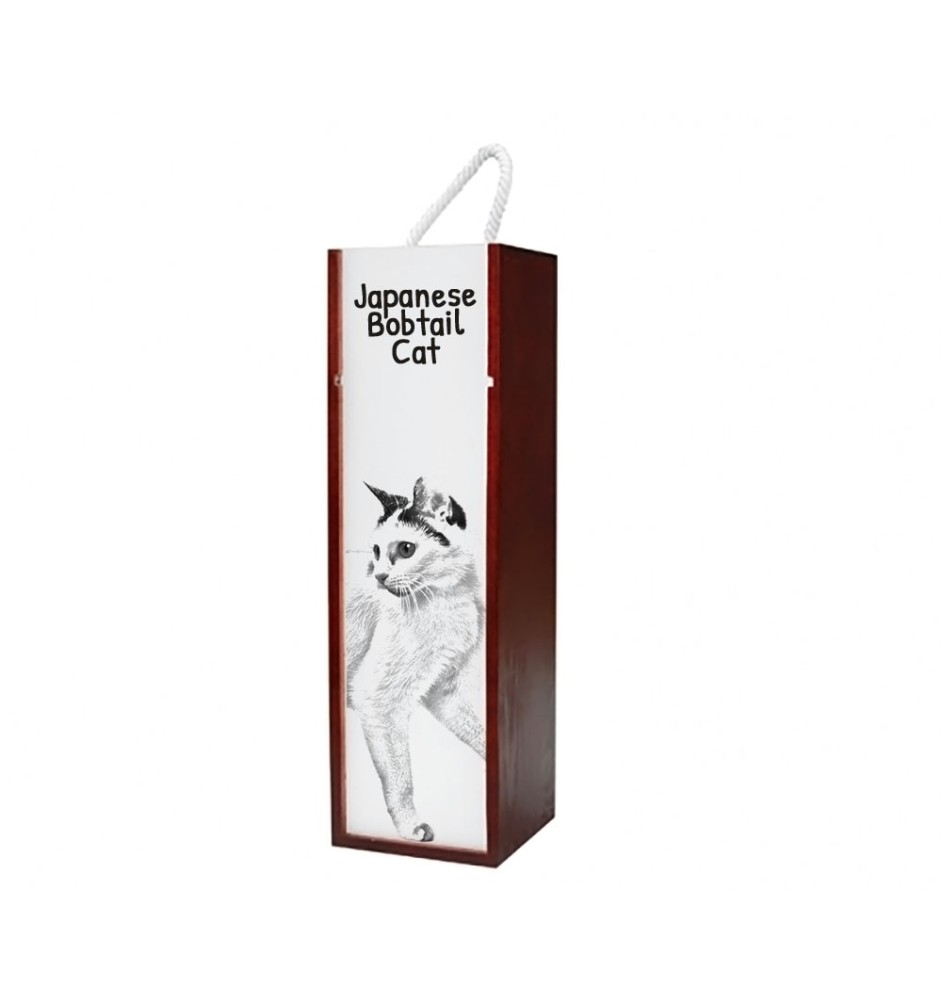 Chat japonais Bobtail - boîte à vin avec un chat, boîte à alcool avec une illustration, boîte personnalisée pour cadeau de la marque Art-Dog