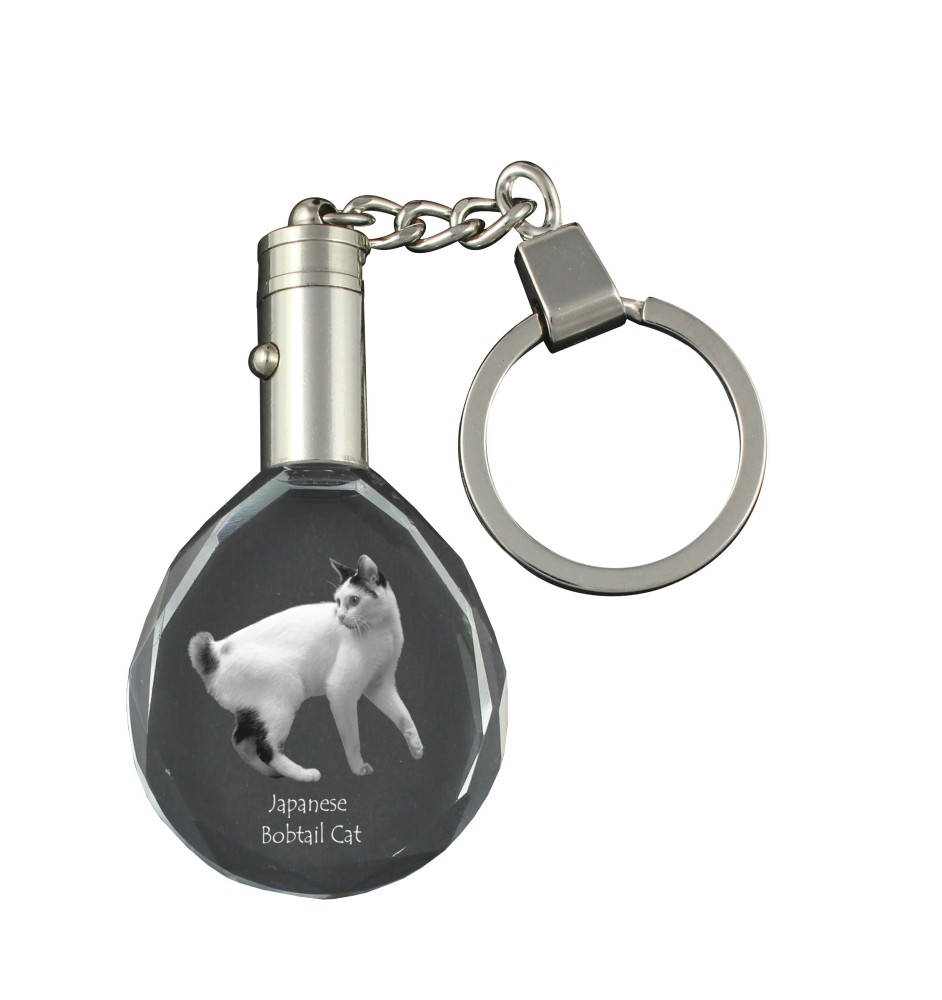 Chat japonais Bobtail - Fob with cat photo, crystal key ring in gift box, unique gift by Art-Dog brand