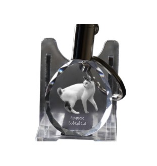 Japanische Bobtail Katze - Fob with cat photo, crystal key ring in gift box, unique gift by Art-Dog brand
