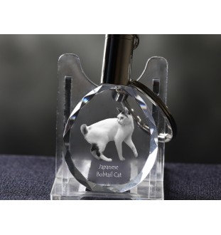 Chat japonais Bobtail - Fob with cat photo, crystal key ring in gift box, unique gift by Art-Dog brand