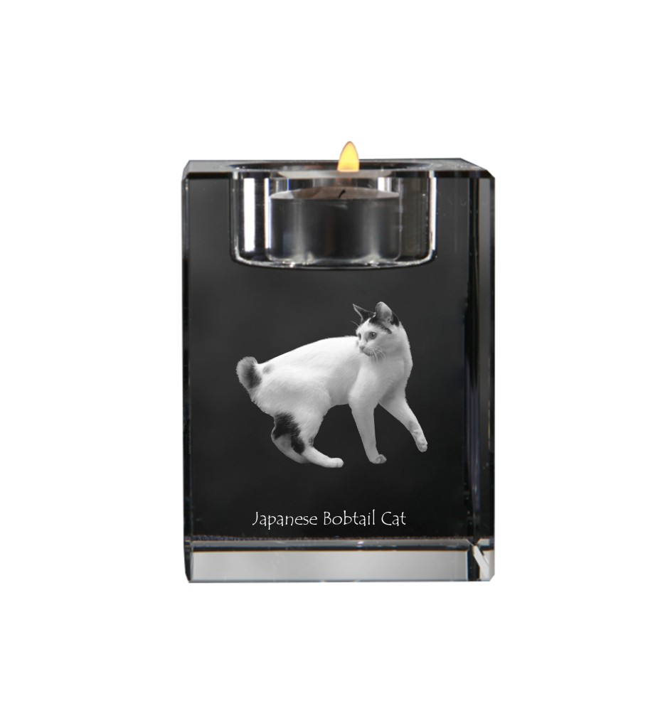 Japanische Bobtail - Kerzenhalter mit Katzenfoto, Teelichthalter aus Kristall, personalisiertes Geschenk der Marke Art-Dog