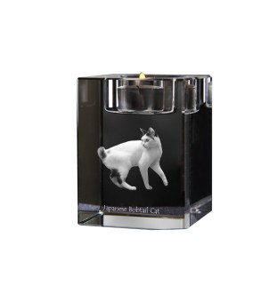 Bobtail japonais - Bougeoir avec photo de chat, porte bougie en cristal, cadeau personnalisé par la marque Art-Dog