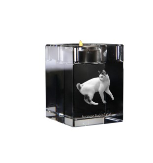 Japanese bobtail - Candle holder with cat photo, crystal tealight holder, personalised gift by Art-Dog brand