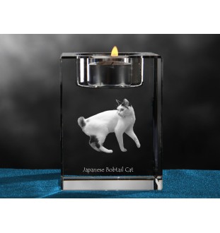 Bobtail japonais - Bougeoir avec photo de chat, porte bougie en cristal, cadeau personnalisé par la marque Art-Dog